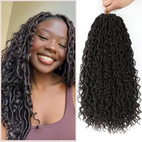 Miniatura 23 de 6 paquetes de cabello sintético rizado de Locs Crochet de 22 pulgadas, cabello de ganchillo estilo diosa, trenzas hippie sintéticas, extensiones
