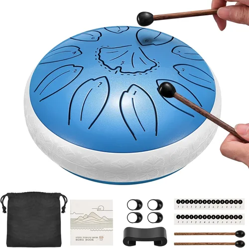 Miniatura 27 de LEKATO Tambor de lluvia para exteriores, tambor de lengüeta de acero de 6 pulgadas, 11 notas, carillón de lluvia de percusión para meditación, yoga
