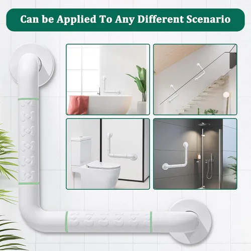 Miniatura 5 de Barandilla antibaño, barra de mano de ducha de acero inoxidable blanco desmontable de 90°, soporte de barandilla de seguridad para ancianos, niños