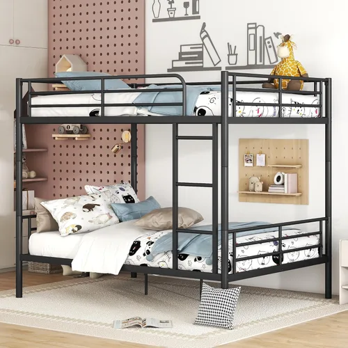 Miniatura 20 de Harper & Bright Designs Litera de metal individual XL sobre individual XL, litera de metal resistente con escalera y barandillas, ahorro