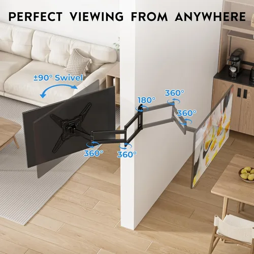 Miniatura 4 de BONTEC Soporte de pared para TV para pantallas planas y curvas de 26 a 65 pulgadas con extensión de 37.4 pulgadas de largo, diseño giratorio