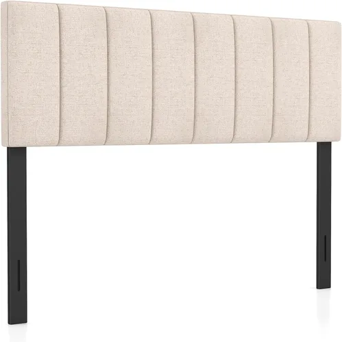 Miniatura 28 de Giantex Cabecero tapizado de lino para marco de cama Full y Queen, cabecero capitonado con botones de ancho ajustable solamente con patas de madera