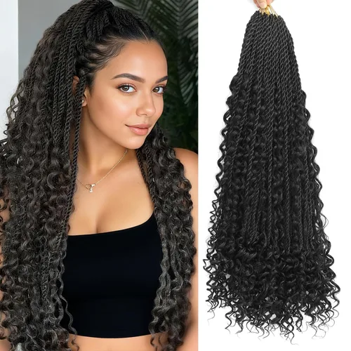 Miniatura 28 de Cabello senegalés de ganchillo con extremos rizados, 12 pulgadas, 8 paquetes de cabello bohemio de ganchillo con rizos de diosa, rizos de ganchillo