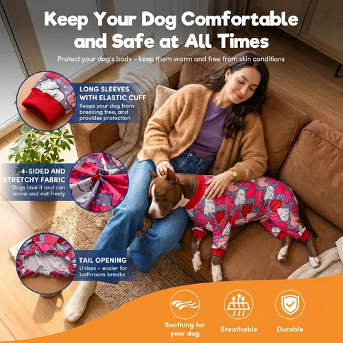 Miniatura 5 de LovinPet Pijama de Perro para Perros Grandes - Camisa para Aliviar la Ansiedad, Protección Solar para Perros, Pijamas de Recuperación Poscirugía