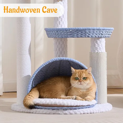 Miniatura 5 de HITTITE Moderna torre de árbol para gatos con poste rascador, torres para gatos de 46 pulgadas de alto con nidos y cueva tejidos, árbol para gatos