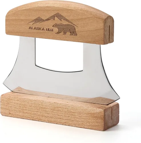 Cuchillo Ulu Mezzaluna de Alaska de 5 pulgadas, Cortador Rebanador Picador Balancín para Verduras de Ensalada, Troceado Picado Picado Fino Cuchilla