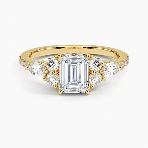 Miniatura 4 de IGI 1.56Carat Emerald Excellent Cut Four Claw Prongs Lab Created Diamond Engagement Ring With Side Marquise and Round Lab Diamonds In 14k Gold For