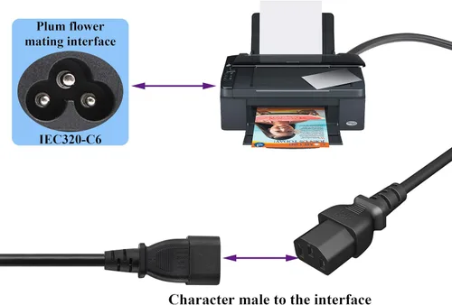 Miniatura 3 de Paquete de 2 cables de CA C14 a C5, 10A 125V IEC adaptador de corriente macho a hembra de 3 polos, convertidor de CA C5 a C14 para convertidor