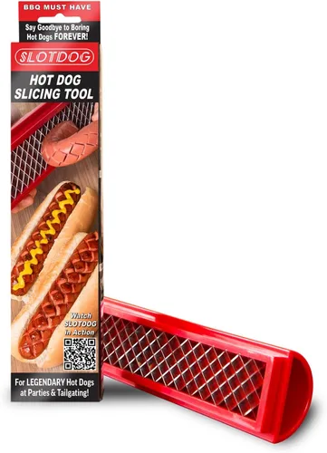 Slotdog - Herramienta de corte para hot dogs - Cuchillos de corte de acero inoxidable para cocina, parrilla, fiestas improvisadas, camping y Rojo