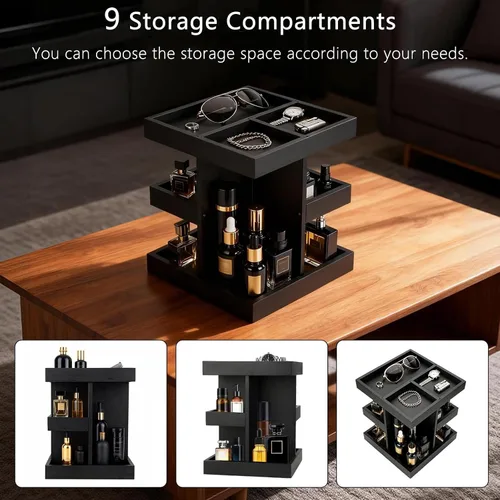 Miniatura 7 de Organizador de colonia para hombres, estante de perfume de madera de gran capacidad de 3 niveles con rotación de 360 grados, soporte de colonia