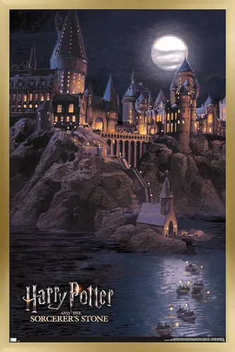 Miniatura 13 de Harry Potter y la piedra del hechicero - Póster de Hogwarts en la noche, 34 pulgadas de largo x 22.4 pulgadas de ancho, versión enmarcada en negro