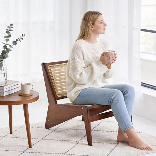 Miniatura 6 de MBOOYOME Silla decorativa moderna de mediados de siglo para sala de estar, silla baja con marco de madera maciza, cómodo sillón para dormitorio