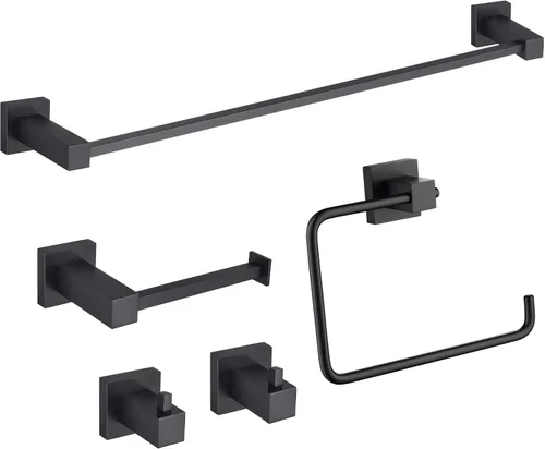 Miniatura 10 de KIBI Cube - Juego de accesorios de baño de 5 piezas, kit de accesorios de baño para montar en la pared, latón premium, incluye toallero, anillo