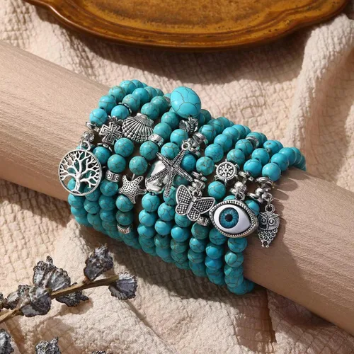 Miniatura 5 de LETAJOY Turquoise Bracelet for Women,Healing Crystal Stone Stretch Round Bead Bracelets for Women Men Jewelry