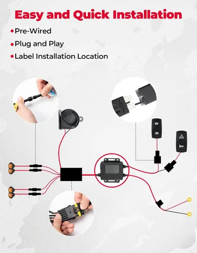 Miniatura 2 de KEMIMOTO Kit de señal de giro UTV con bocina, precableado, encendido y listo para usar UTV ATV intermitente con interruptor basculante, luz