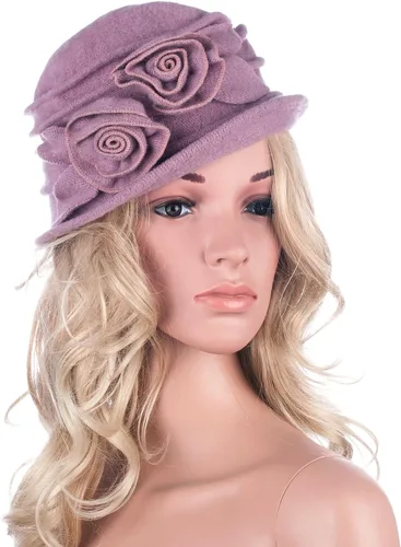 Miniatura 6 de Gorro de lana con diseño de flores Gatsby de los años 20 para mujer, con lazo, para aplastar, A287