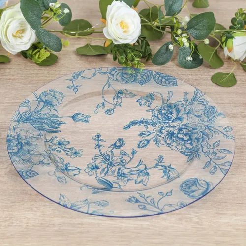 Miniatura 22 de Efavormart - Paquete de 10 platos de postre de plástico francés – Azul y Blanco Floral, platos de ensalada desechables redondos de 7 pulgadas