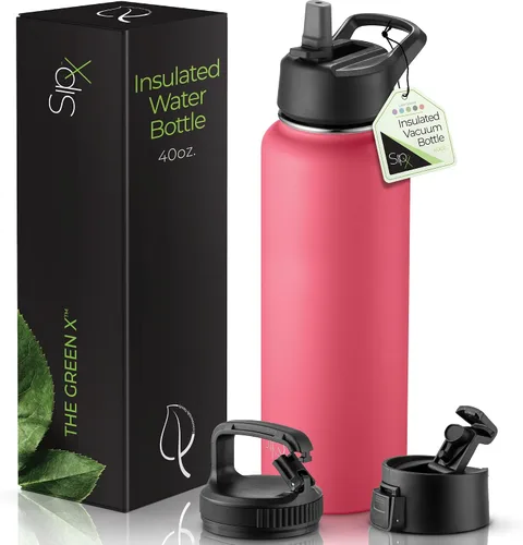 Miniatura 9 de SIPX™ Botella de Agua Aislada de 18 oz con 3 Tapas – Acero Inoxidable a Prueba de Fugas, Triple Aislamiento – Frío 24 Horas/Caliente 12 Horas