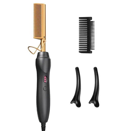 Miniatura 10 de Peines de presión para alisar el cabello, peine eléctrico de cerámica, rizador para cabello negro natural, pelucas de barba, regalo de vacaciones