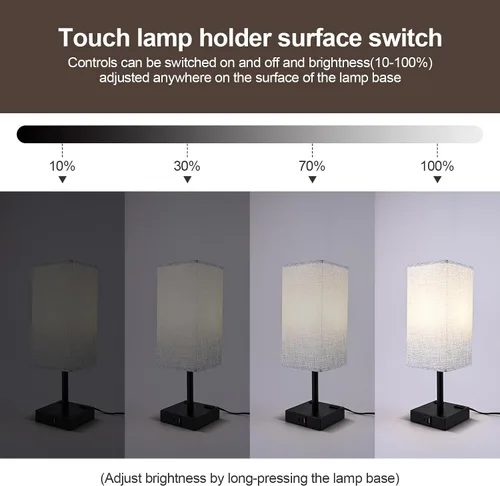 Miniatura 4 de Lámpara de mesa táctil para dormitorio, lámpara de noche regulable continua con puertos USB C+A y 3 temperaturas de color, luz de mesita de noche