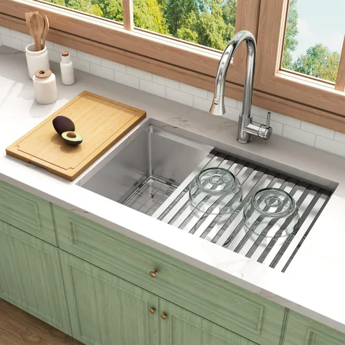 Miniatura 17 de LQS Fregadero pequeño de barra dorada para montaje inferior, fregadero de barra húmeda de PVD dorado y fregadero de cocina RV de 15 x 17 pulgadas