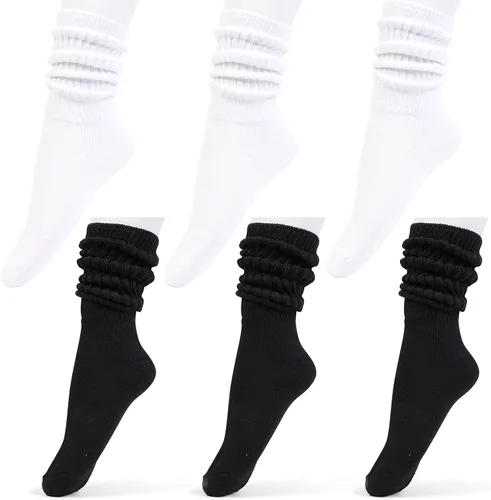 HOT FEET Calcetines holgados para niñas, paquete de 6 calcetines altos apilados, calcetines largos de mezcla de algodón cálido para niños