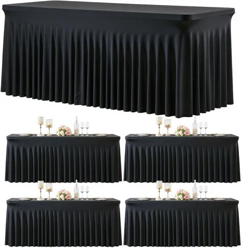 Miniatura 24 de Paquete de 2 manteles color azul bebé para mesas rectangulares de 6 pies, mantel ajustable de elastano, fundas de mesa elásticas de 6 pies, manteles