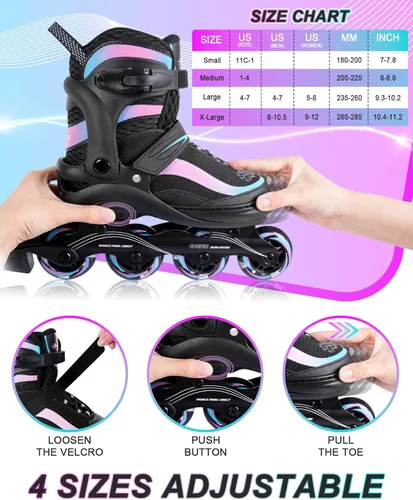 Miniatura 3 de Patines en línea ajustables para niños y adultos – Patines con gradiente de color y ruedas completamente iluminadas para niñas, niños