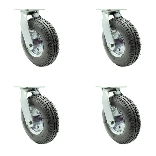 Miniatura 68 de Juego de 4 ruedas neumáticas giratorias de 6 pulgadas, ruedas de goma negra, incluye 2 ruedas giratorias con frenos y 2 rígidas, ruedas resistentes