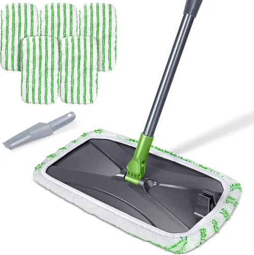 Miniatura 13 de MASTERTOP - Mopa de microfibra para limpieza de pisos, mopa plana para el hogar y la cocina, mango ajustable de acero inoxidable con 4 almohadillas