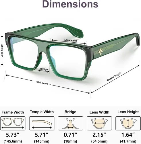 Miniatura 8 de VISOONE Gafas cuadradas de albahaca verde con bloqueo de luz azul TR90 de moda para hombres y mujeres ALBA