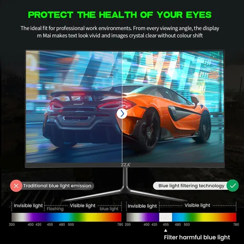 Miniatura 3 de ZZA - Monitor de 24 pulgadas 100HZ, 1080p, monitor de juegos curvo 2800R, VA 120% sRGB, FreeSync, sin marco en tres lados, filtro de luz azul