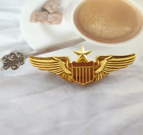 Miniatura 6 de Pin de las alas del aviador del metal, Pin de la etiqueta de la insignia del piloto del ala del oro del piloto
