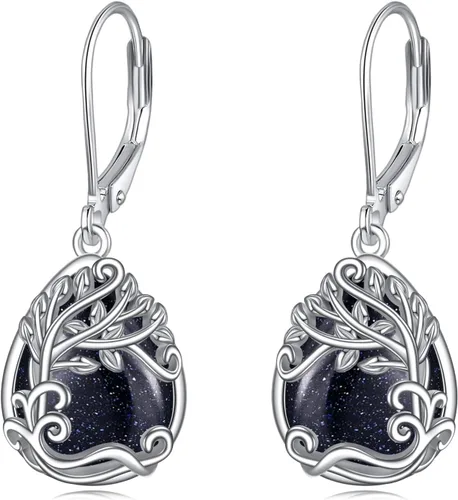 Miniatura 189 de Aretes colgantes con forma de lágrima de filigrana de piedra lunar de plata de ley 925 con cierre de palanca para mujer, regalos de joyería