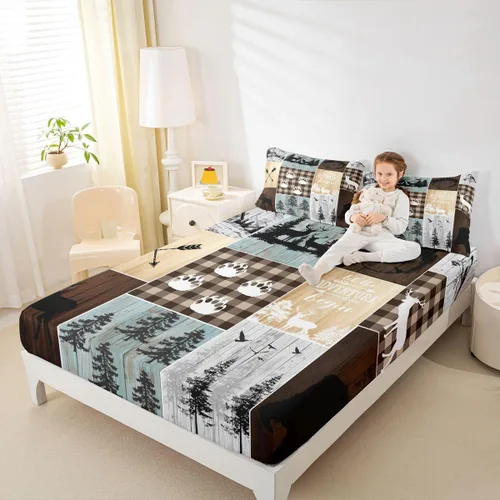 Miniatura 24 de Erosebridal Sábana bajera con temática de pesca, juego de ropa de cama rústica de granja tamaño individual para niños, adolescentes y adultos, ropa