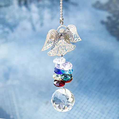 Miniatura 4 de H&D HYALINE & DORA Atrapasol de Cristal Ángel Guardián Cuentas de Chakra Amuleto para Coche para Espejo Retrovisor
