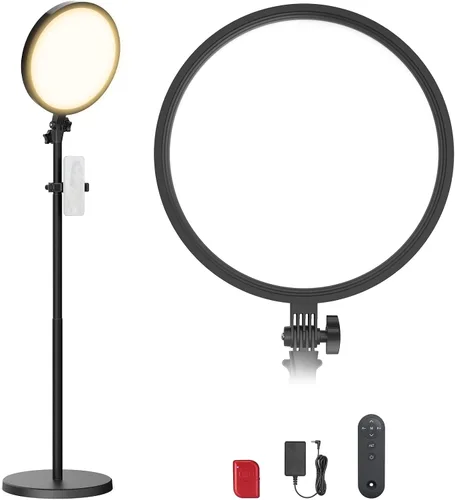 Miniatura 11 de NEEWER Basics Anillo de luz circular grande de 12 pulgadas y 24W con soporte de 68 pulgadas/soporte para teléfono/control remoto para grabación