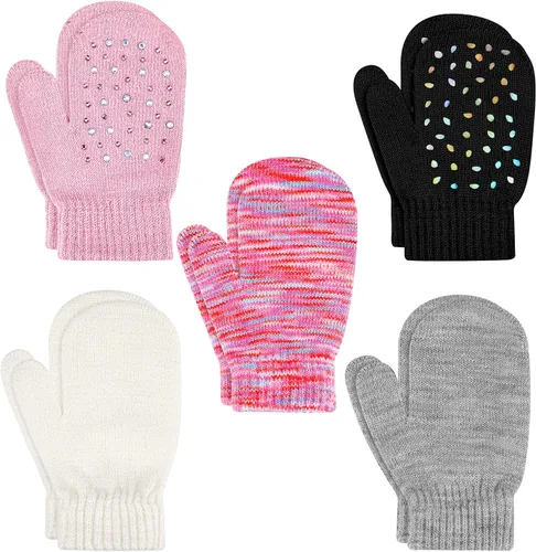 ONESING 5 pares de guantes negros para bebés guantes cálidos para recién nacidos guantes de invierno para bebés y niñas