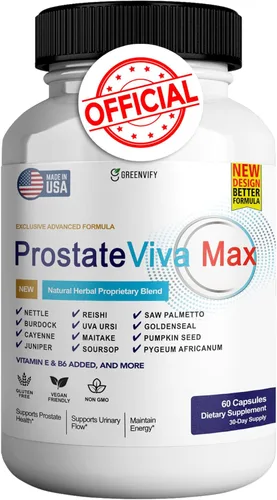 ProstateViva Max Suplementos de próstata para hombres, flujo urinario natural y apoyo de la vejiga, 60 cápsulas
