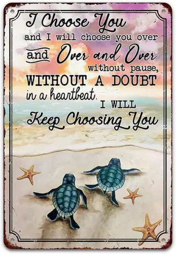 Letreros de lata vintage con texto en inglés "I Choose You" (I Choose You) con cita divertida para baño, decoración de pared de casa de campo,