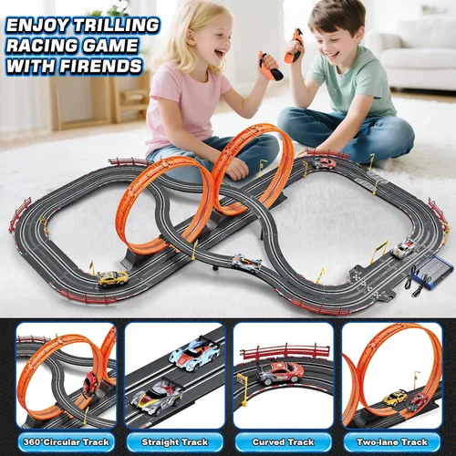 Miniatura 6 de Juguetes para niños de 6, 7, 8-12 años, juegos de pista de carreras de ranuras con 4 autos de ranura, pista de batería o eléctrica para niños, juego