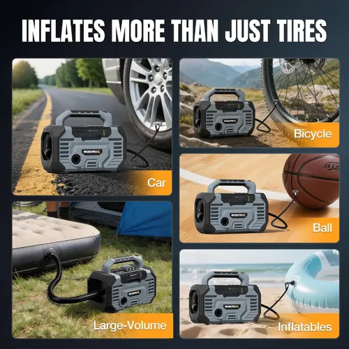 Miniatura 9 de WORKPRO X Inflador de neumáticos Compresor de aire portátil 150PSI - Bomba de aire de coche de batería de 12 V CC y 20 V, 2 modos, apagado