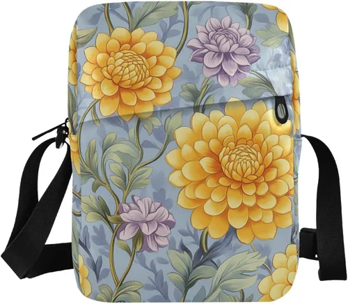 Vintage Dahlia Flower Yellow Purple messenger bag cute green crossbody bags for women Casual Purse Lady Shoulder Handbags Adjustable Strap for