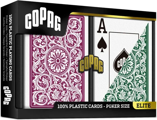 Miniatura 2 de Copag 1546 Design - Juego de cartas 100% de plástico, tamaño de póquer (estándar), verde/borgoña (índice jumbo, 1 juego)