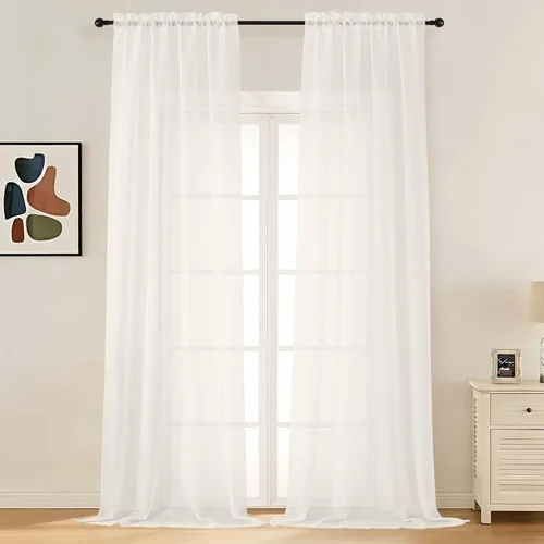 Miniatura 41 de LIVEKID Cortinas traslúcidas negras de cocina de 36 pulgadas de largo, cortinas cortas filtrantes de luz, 2 paneles de gasa aireada, texturizadas