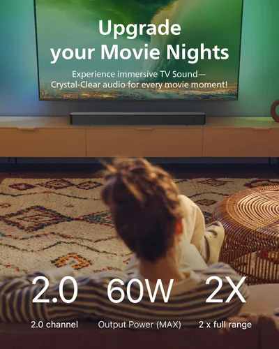 Miniatura 2 de Philips Barra de sonido B4000 para TV, sonido de 2.0 canales, audio BT LE, fácil configuración, EasyLINK, Roku TV Ready, control remoto