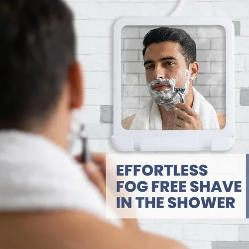 Miniatura 7 de MIRRORVANA Espejo de ducha doble antivaho para afeitarse, diseño sin niebla inastillable con gancho para colgar, cámara de llenado y depósito