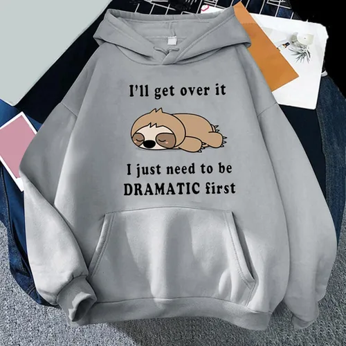 Miniatura 2 de I'll Get Over it I Just Need To Be Dramatic First Pullover Casual Sudadera con capucha Lindo Perezoso Dormir Estampado Jersey Y2K Ropa