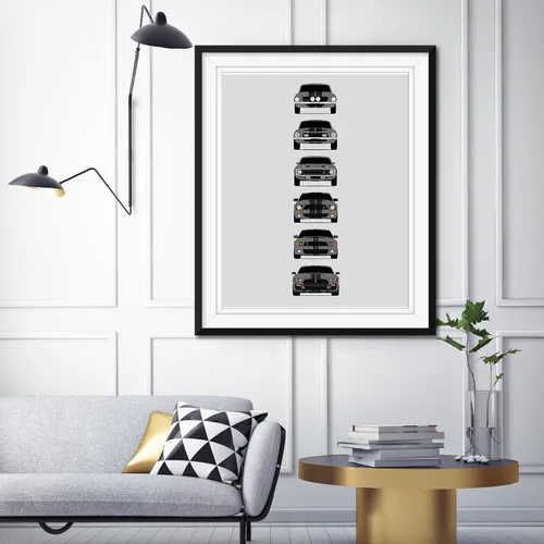 Miniatura 3 de Custom Car Posters Póster hecho a mano compatible con Shelby Mustang GT500 Generations e impresión de Ford Shelby GT500, color gris Eleanor con 8.