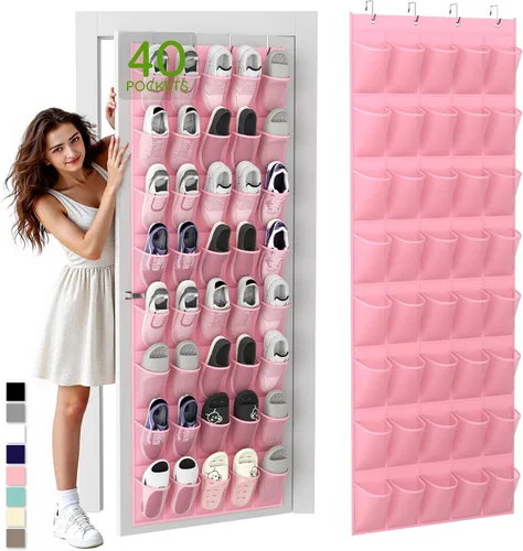 Miniatura 9 de Organizador de zapatos colgante sobre la puerta con 40 bolsillos grandes de malla transpirable, soporte de zapatos que ahorra espacio, estante